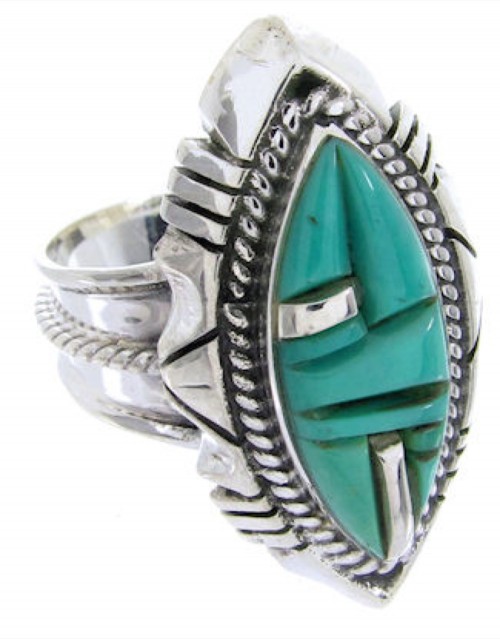 Turquoise Inlay Genuine Sterling Silver Ring Size 6-3/4 BW66764 