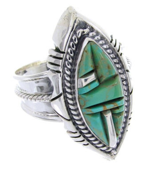 Southwestern Turquoise Inlay Jewelry Ring Size 6-3/4 BW66781