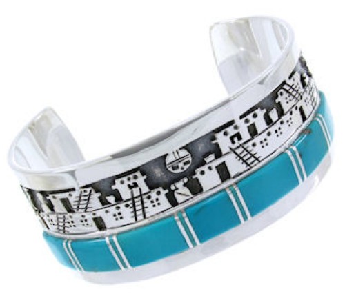 Southwest Sterling Silver Turquoise Inlay Silver Cuff Bracelet BW66415