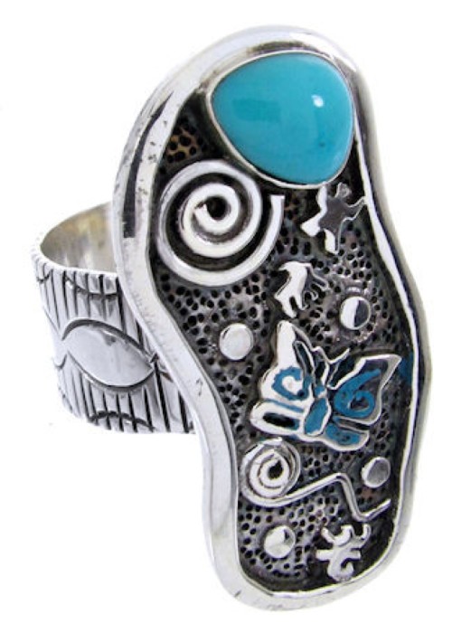 Butterfly Turquoise Silver Jewelry Southwestern Ring Size 5 MW66858