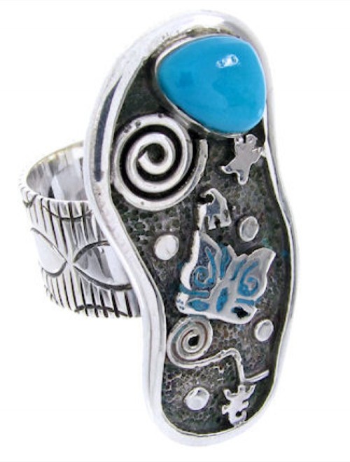 Turquoise Butterfly Silver Southwest Jewelry Ring Size 7-3/4 MW66869