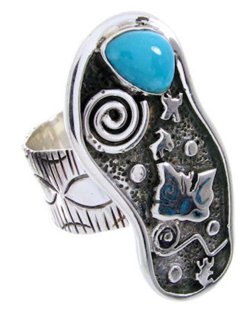 Turquoise Butterfly Southwestern Sterling Silver Ring Size 6 MW66879 