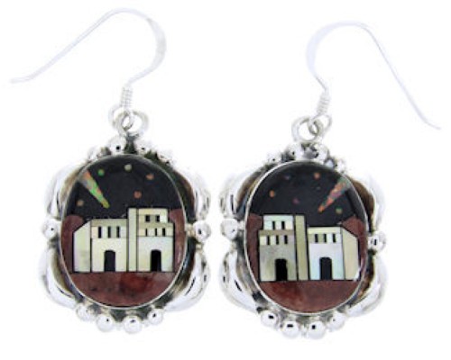 Multicolor Native American Village Design Silver Earrings YS67115