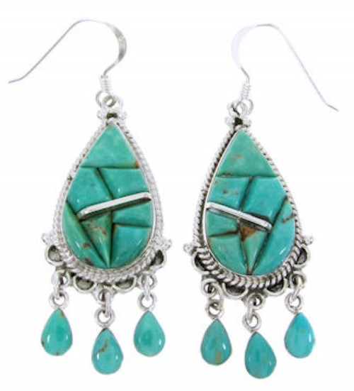 Southwest Turquoise Sterling Silver Jewelry Hook Earrings MW66572