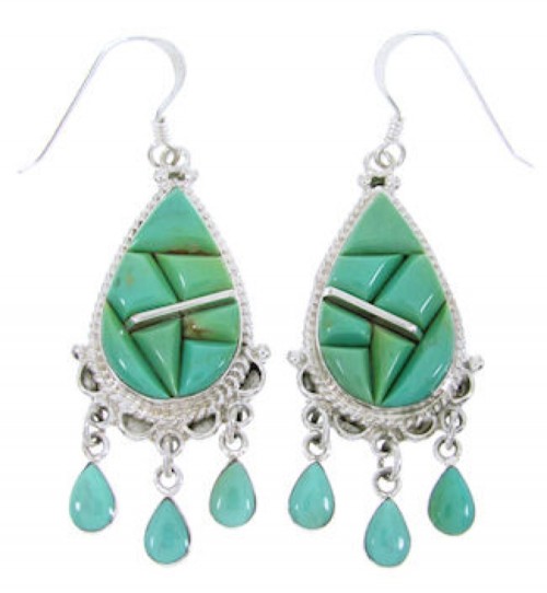 Turquoise Southwest Sterling Silver Hook Dangle Earrings MW66586