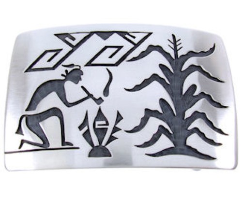 Hopi Indian George Phillips Corn Stalk Silver Belt Buckle AW67572