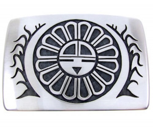 Hopi Indian George Phillips Sun Corn Stalk Silver Belt Buckle AW67594