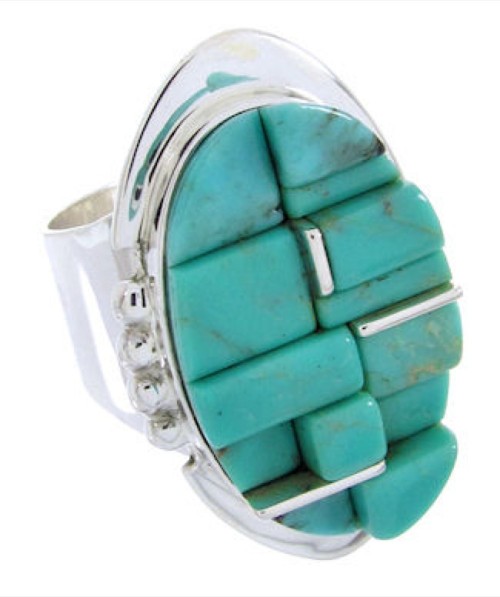 Turquoise Inlay Jewelry Sterling Silver Ring Size 5-3/4 YS68834