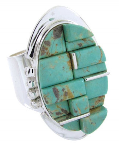 Silver And Turquoise Inlay Ring Size 5-1/2 YS68836