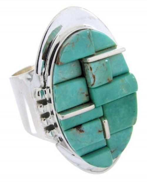 Turquoise Inlay And Silver Ring Size 8-3/4 YS68842