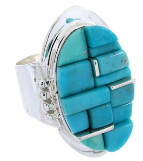 Sterling Silver Turquoise Inlay Jewelry Ring Size 6-3/4 YS68810