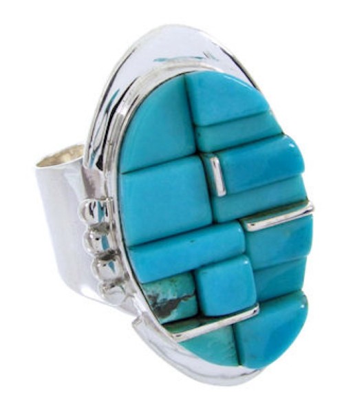 Silver Southwest Turquoise Inlay Jewelry Ring Size 5-1/2 YS68816