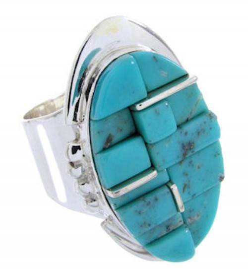 Turquoise Inlay Sterling Silver Jewelry Ring Size 7-1/4 YS68819