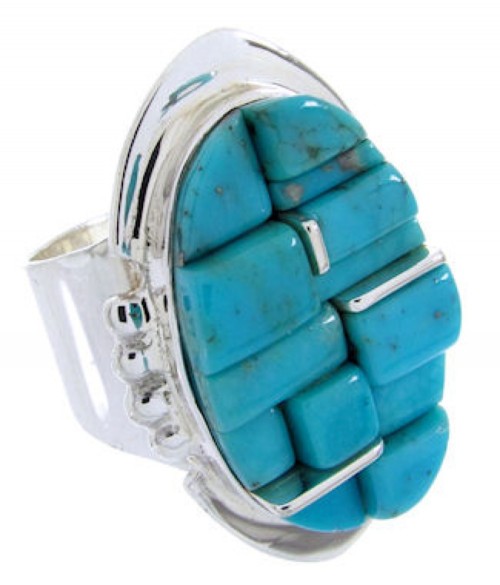 Southwest Turquoise Inlay Silver Jewelry Ring Size 5-1/2 YS68822