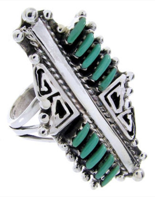 Turquoise Needlepoint Silver Southwestern Ring Size 7-3/4 BW67911