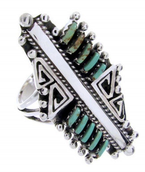 Silver And Turquoise Needlepoint Southwestern Ring Size 5-1/2 BW67931