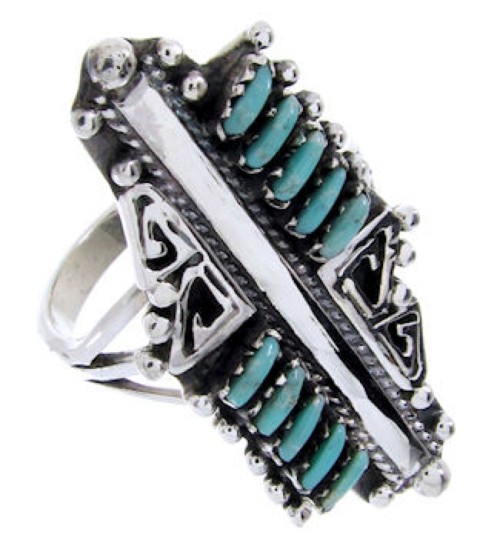 Turquoise Silver Jewelry Southwest Needlepoint Ring Size 8-1/4 BW67943