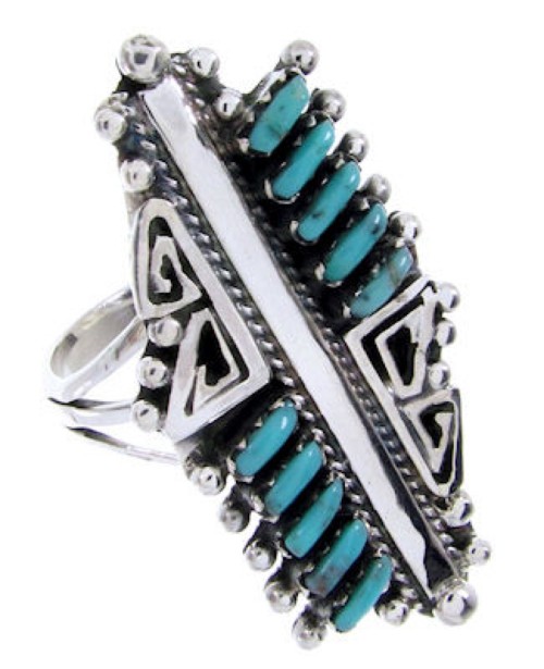 Silver And Turquoise Needlepoint Southwest Ring Size 6-3/4 BW68015