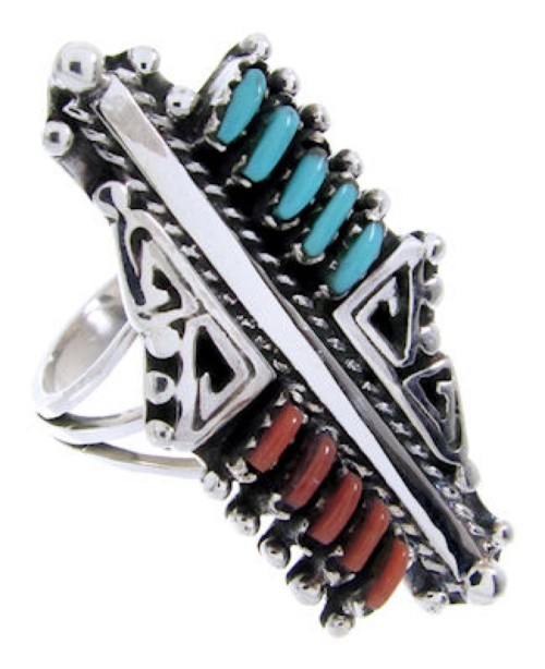 Turquoise And Coral Needlepoint Jewelry Ring Size 5-1/4 BW68061