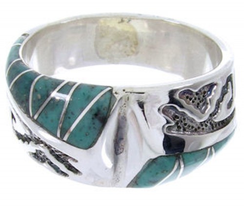 Sterling Silver Southwest Turquoise Inlay Ring Size 8-1/4 BW68269