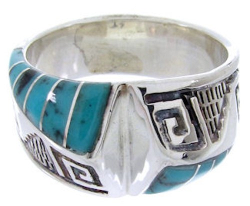 Southwest Jewelry Silver And Turquoise Inlay Ring Size 5 BW68355