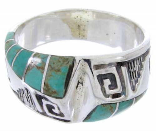 Southwest Turquoise Inlay Jewelry Ring Size 8-1/4 BW68364