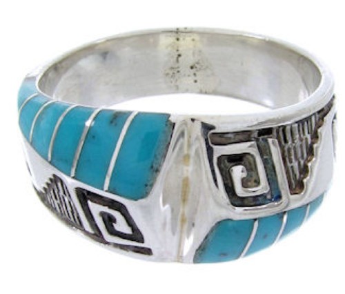 Southwest Inlay Turquoise Silver Ring Size 7-1/2 BW68370