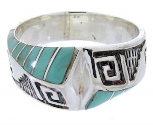 Southwest Sterling Silver Turquoise Inlay Ring Size 5-1/4 BW68374 