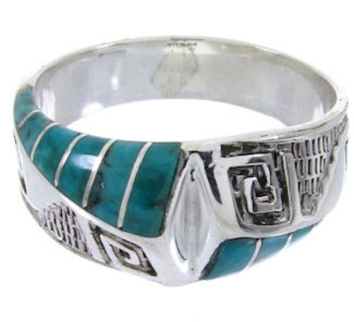 Southwestern Inlay Turquoise Silver Jewelry Ring Size 6-1/4 BW68408 