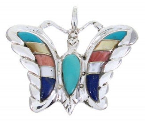 Southwestern Multicolor Silver Butterfly Jewelry Inlay Pendant AW67889