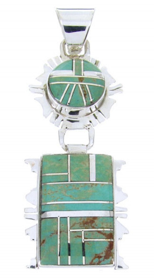 Southwest Sterling Silver Jewelry Turquoise Inlay Pendant MW67790