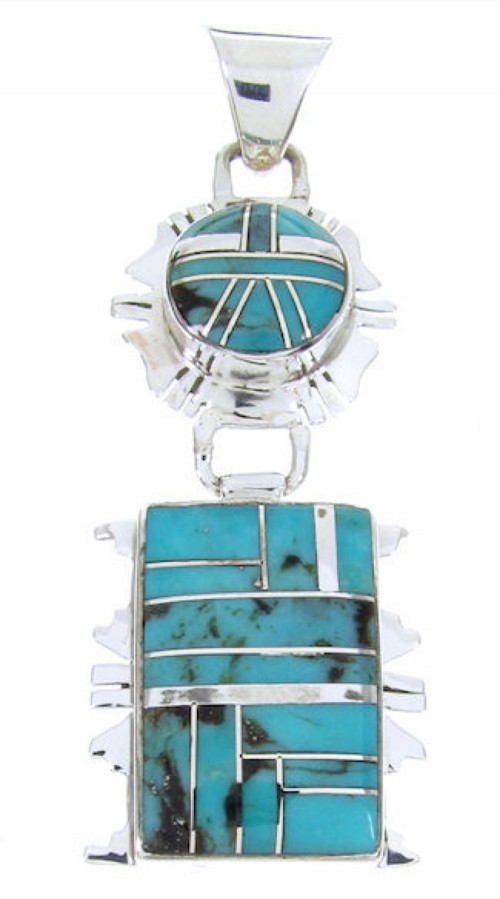 Southwest Sterling Silver Jewelry Turquoise Inlay Pendant MW67787