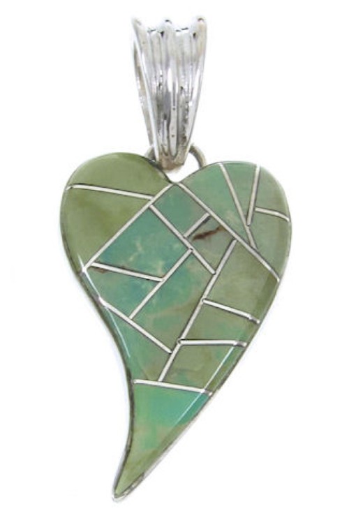 Silver Southwest Turquoise Inlay Pendant Heart Jewelry MW67819 