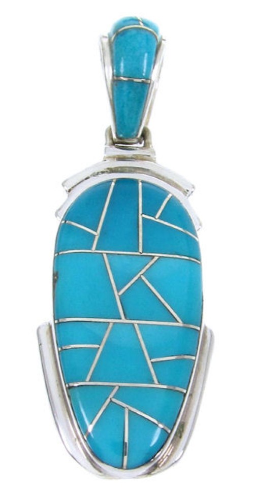 Southwest Jewelry Sterling Silver Turquoise Inlay Pendant MW67695