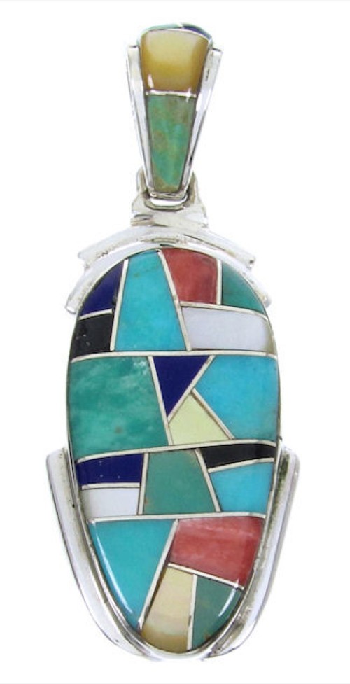 Multicolor Inlay Sterling Silver Jewelry Southwest Pendant MW67743