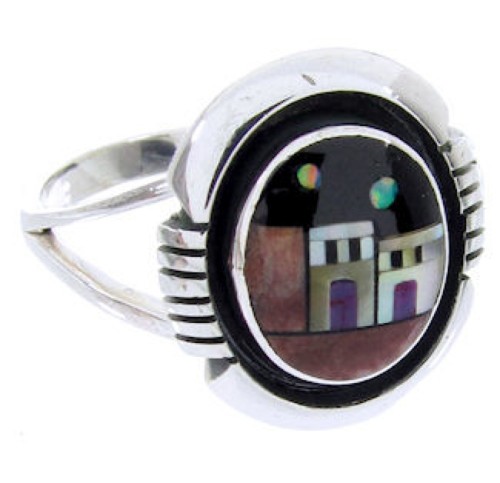 Silver Multicolor Native American Design Ring Size 8-1/2 YS68108