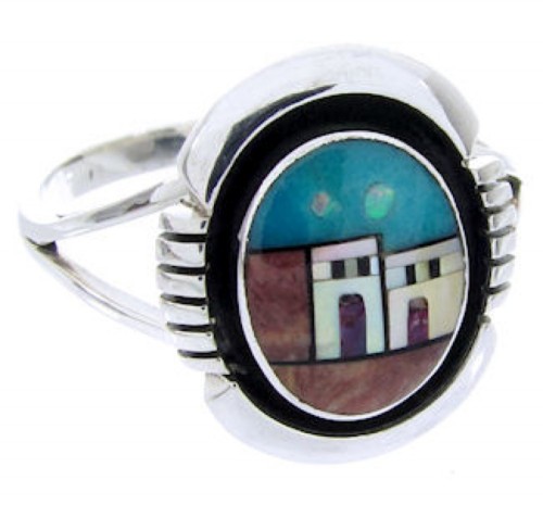 Native American Design Multicolor Silver Ring Size 4-3/4 YS68119