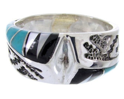 Southwest Multicolor Inlay Silver Jewelry Ring Size 5-3/4 YS68229 