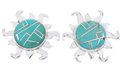 Southwestern Turquoise And Silver Sun Jewelry Post Earrings AW68274