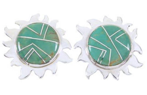 Southwest Sterling Silver Turquoise Sun Inlay Post Earrings AW68231