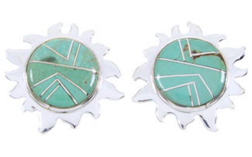 Southwestern Sterling Silver And Turquoise Sun Post Earrings AW68240