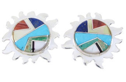 Southwest Sterling Silver Multicolor Turquoise Sun Earrings AW68191