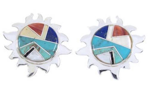 Southwest Sterling Silver Multicolor Turquoise Sun Earrings AW68198 