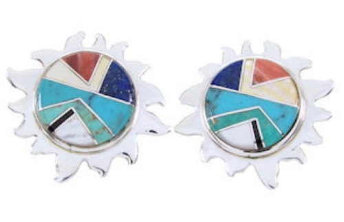 Southwest Silver Multicolor Turquoise Sun Jewelry Earrings AW68201 