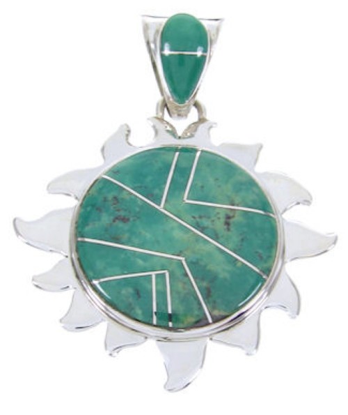 Southwest Sterling Silver And Turquoise Sun Jewelry Pendant AW68106