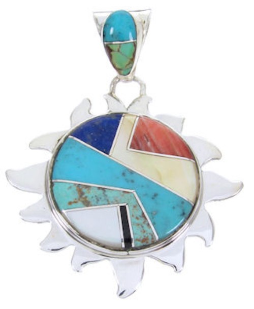 Southwest Sterling Silver Multicolor Turquoise Sun Pendant AW68190