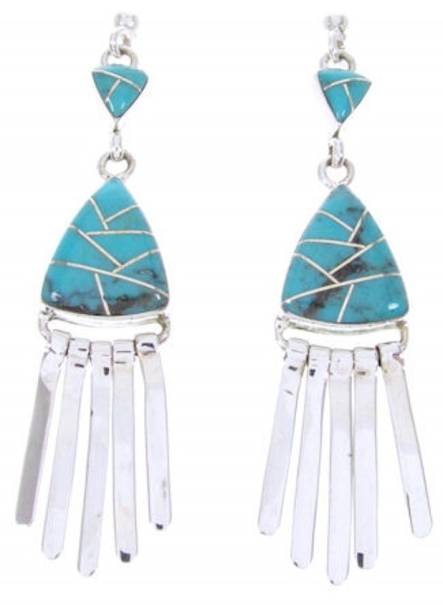 Southwestern Turquoise Sterling Silver Post Dangle Earrings AW68489 
