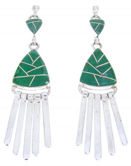 Southwestern Green Agate Inlay And Silver Post Dangle Earrings AW68498