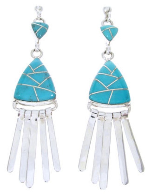 Sterling Silver Turquoise Inlay Southwest Post Dangle Earrings AW68504