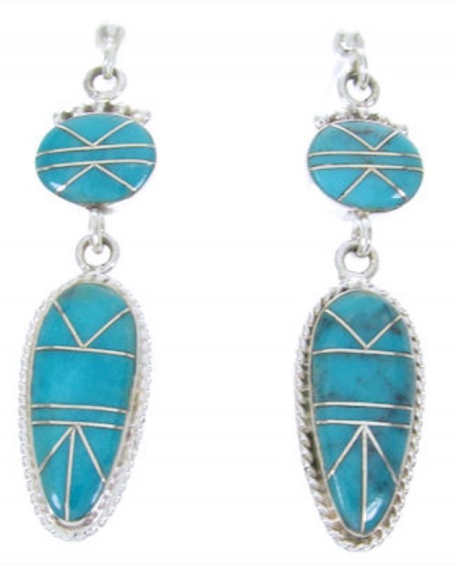 Southwest Turquoise Sterling Silver Post Dangle Earrings AW68365 